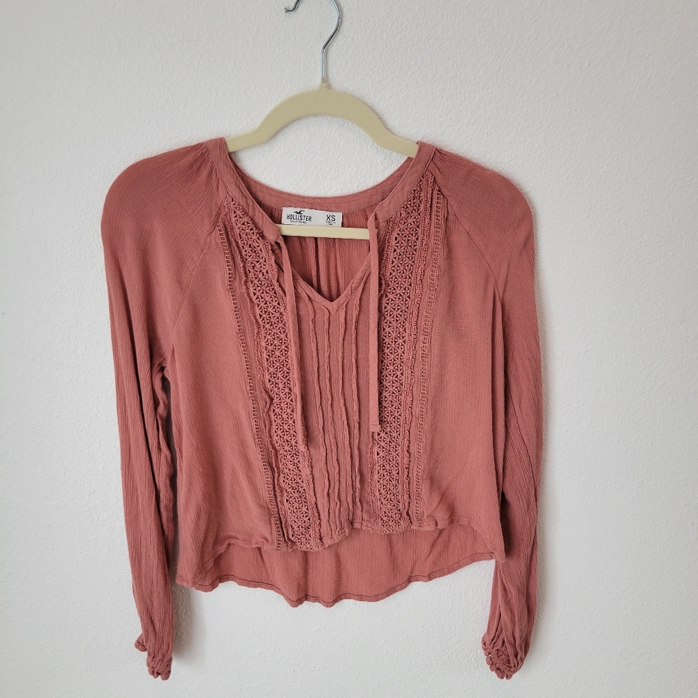 Hollister Pink Boho Long Sleeve Top Size XS Flowy Feminine